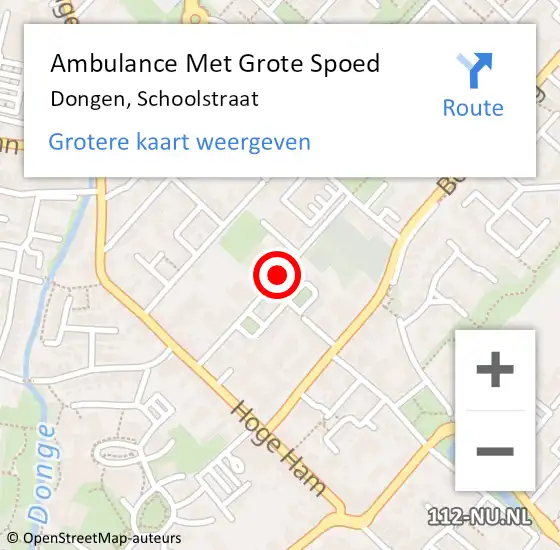 Locatie op kaart van de 112 melding: Ambulance Met Grote Spoed Naar Dongen, Schoolstraat op 28 november 2019 15:41