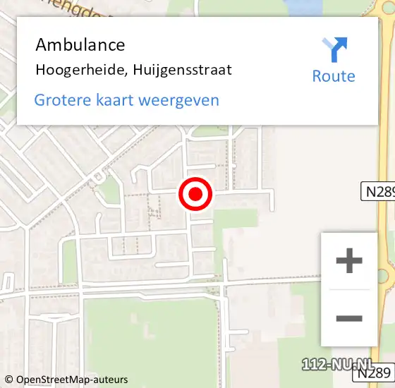 Locatie op kaart van de 112 melding: Ambulance Hoogerheide, Huijgensstraat op 28 november 2019 16:23