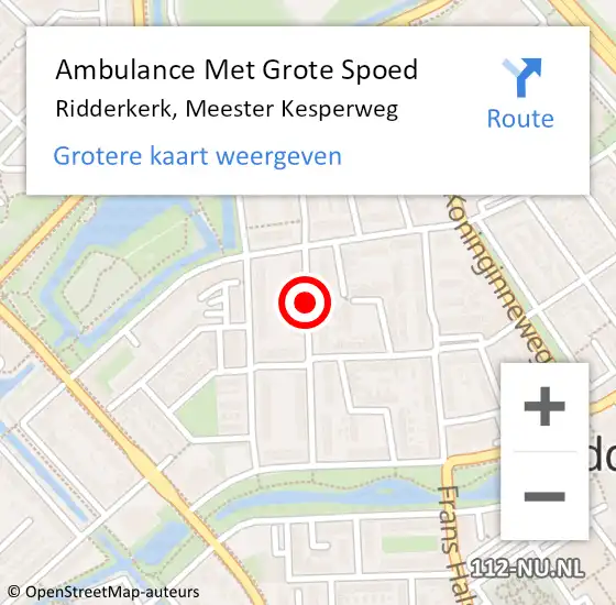 Locatie op kaart van de 112 melding: Ambulance Met Grote Spoed Naar Ridderkerk, Meester Kesperweg op 28 november 2019 17:32