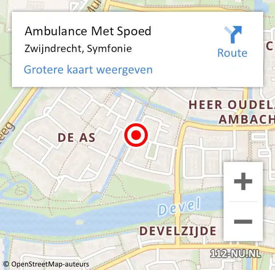 Locatie op kaart van de 112 melding: Ambulance Met Spoed Naar Zwijndrecht, Symfonie op 28 november 2019 22:12