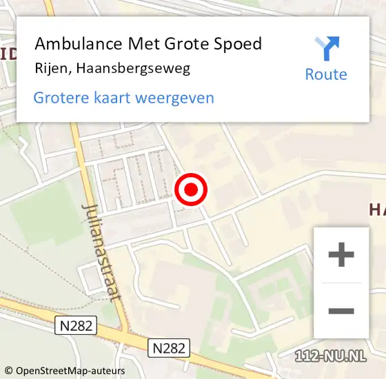 Locatie op kaart van de 112 melding: Ambulance Met Grote Spoed Naar Rijen, Haansbergseweg op 28 november 2019 22:17