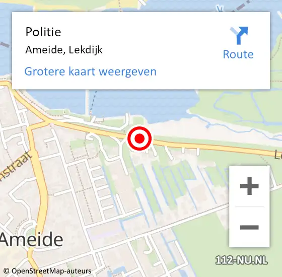 Locatie op kaart van de 112 melding: Politie Ameide, Lekdijk op 28 november 2019 22:28