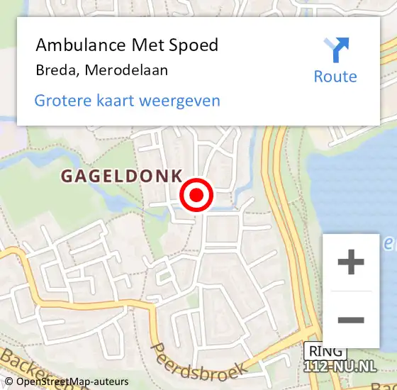 Locatie op kaart van de 112 melding: Ambulance Met Spoed Naar Breda, Merodelaan op 29 november 2019 01:31