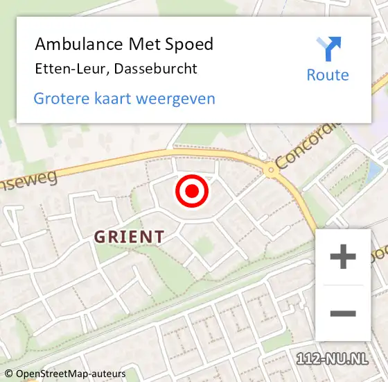 Locatie op kaart van de 112 melding: Ambulance Met Spoed Naar Etten-Leur, Dasseburcht op 29 november 2019 02:16