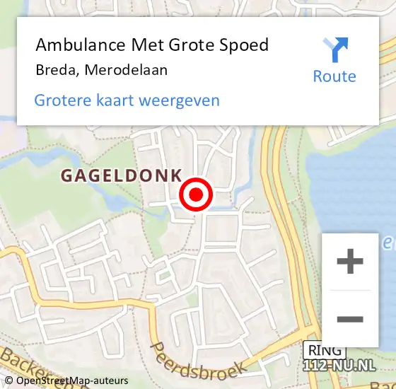Locatie op kaart van de 112 melding: Ambulance Met Grote Spoed Naar Breda, Merodelaan op 29 november 2019 03:52