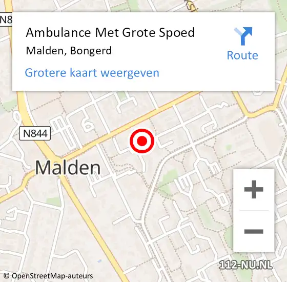 Locatie op kaart van de 112 melding: Ambulance Met Grote Spoed Naar Malden, Bongerd op 29 november 2019 04:22