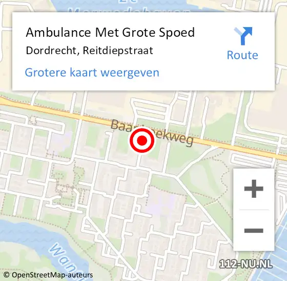 Locatie op kaart van de 112 melding: Ambulance Met Grote Spoed Naar Dordrecht, Reitdiepstraat op 29 november 2019 05:02