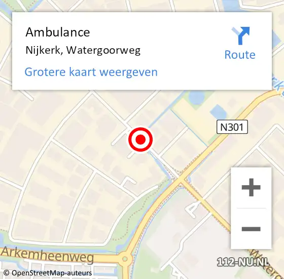 Locatie op kaart van de 112 melding: Ambulance Nijkerk, Watergoorweg op 29 november 2019 08:01