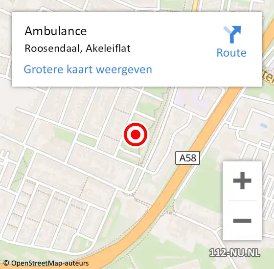 Locatie op kaart van de 112 melding: Ambulance Roosendaal, Akeleiflat op 29 november 2019 08:13