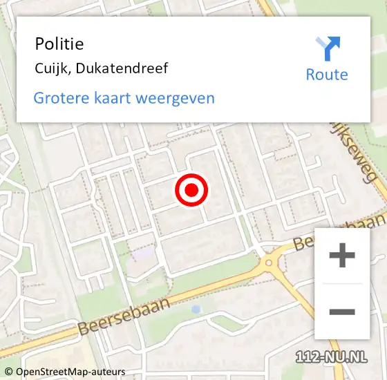 Locatie op kaart van de 112 melding: Politie Cuijk, Dukatendreef op 29 november 2019 08:15