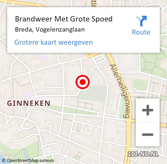 Locatie op kaart van de 112 melding: Brandweer Met Grote Spoed Naar Breda, Vogelenzanglaan op 29 november 2019 10:30