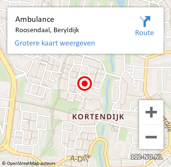 Locatie op kaart van de 112 melding: Ambulance Roosendaal, Beryldijk op 29 november 2019 10:53