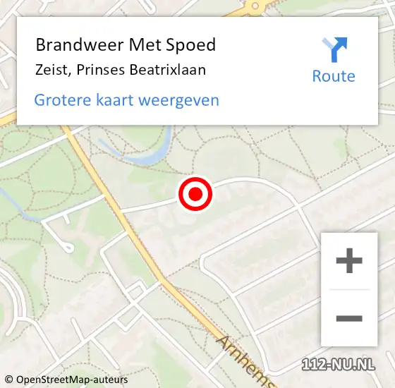 Locatie op kaart van de 112 melding: Brandweer Met Spoed Naar Zeist, Prinses Beatrixlaan op 29 november 2019 11:02