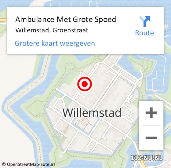 Locatie op kaart van de 112 melding: Ambulance Met Grote Spoed Naar Willemstad, Groenstraat op 29 november 2019 12:15