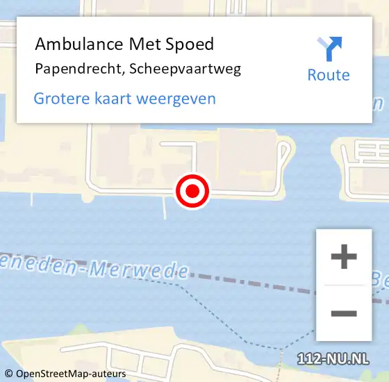 Locatie op kaart van de 112 melding: Ambulance Met Spoed Naar Papendrecht, Scheepvaartweg op 29 november 2019 12:25