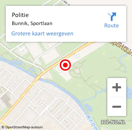 Locatie op kaart van de 112 melding: Politie Bunnik, Sportlaan op 29 november 2019 12:38