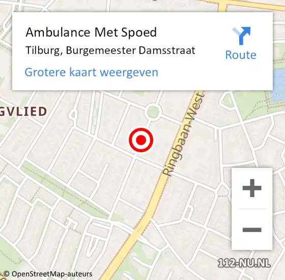 Locatie op kaart van de 112 melding: Ambulance Met Spoed Naar Tilburg, Burgemeester Damsstraat op 29 november 2019 12:41