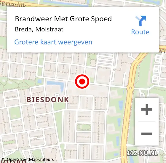 Locatie op kaart van de 112 melding: Brandweer Met Grote Spoed Naar Breda, Molstraat op 29 november 2019 12:47