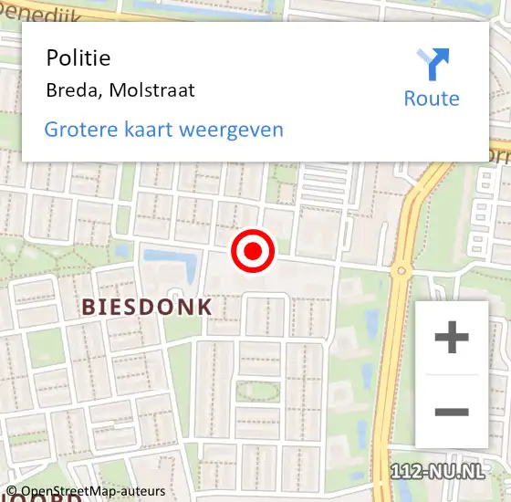 Locatie op kaart van de 112 melding: Politie Breda, Molstraat op 29 november 2019 12:47