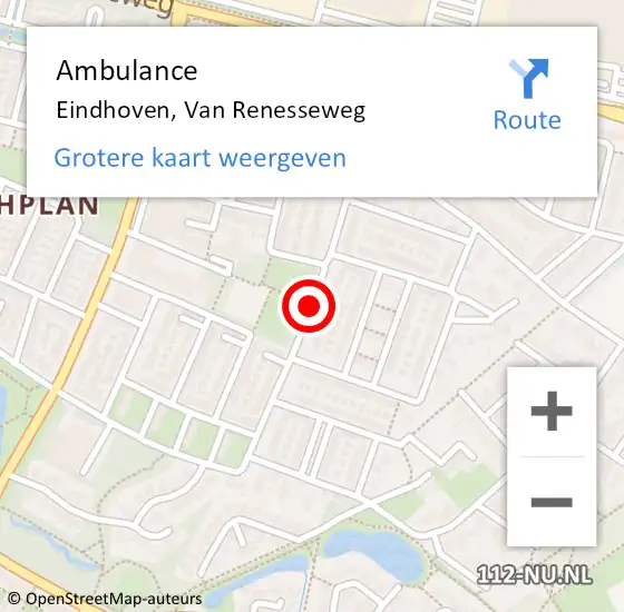 Locatie op kaart van de 112 melding: Ambulance Eindhoven, Van Renesseweg op 29 november 2019 12:58