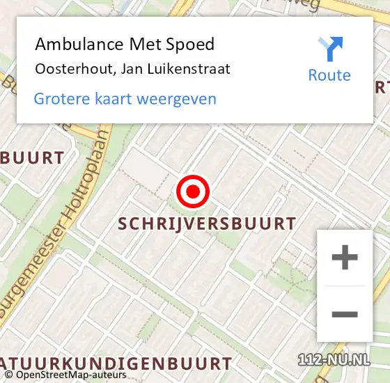 Locatie op kaart van de 112 melding: Ambulance Met Spoed Naar Oosterhout, Jan Luikenstraat op 29 november 2019 13:03