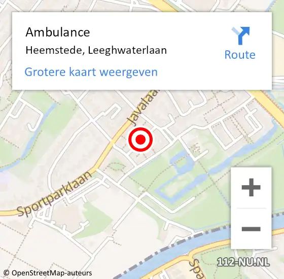 Locatie op kaart van de 112 melding: Ambulance Heemstede, Leeghwaterlaan op 29 november 2019 13:08