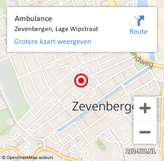 Locatie op kaart van de 112 melding: Ambulance Zevenbergen, Lage Wipstraat op 29 november 2019 13:10