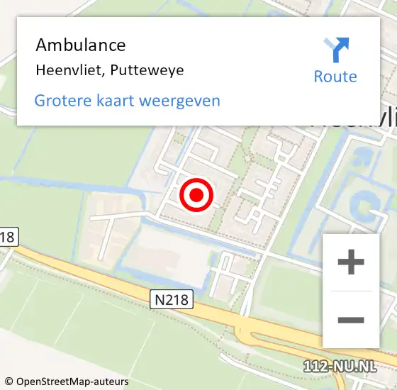 Locatie op kaart van de 112 melding: Ambulance Heenvliet, Putteweye op 29 november 2019 13:55