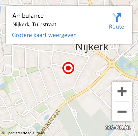 Locatie op kaart van de 112 melding: Ambulance Nijkerk, Tuinstraat op 29 november 2019 14:46