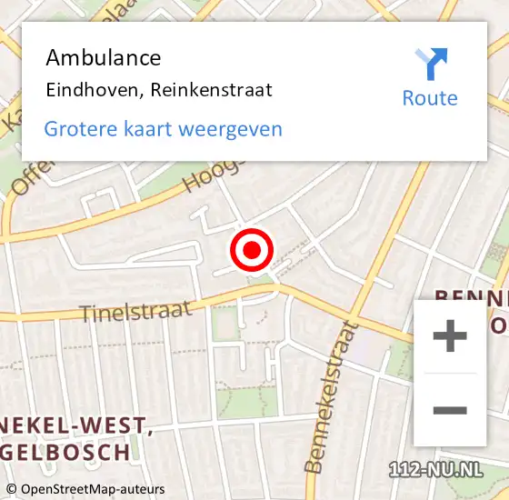 Locatie op kaart van de 112 melding: Ambulance Eindhoven, Reinkenstraat op 29 november 2019 15:15