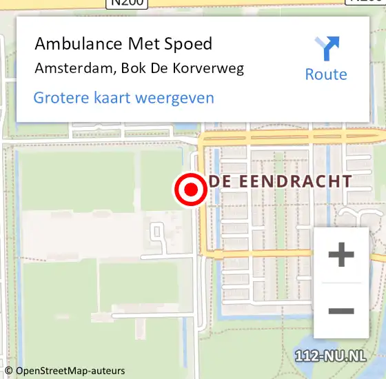 Locatie op kaart van de 112 melding: Ambulance Met Spoed Naar Amsterdam, Bok De Korverweg op 29 november 2019 15:22