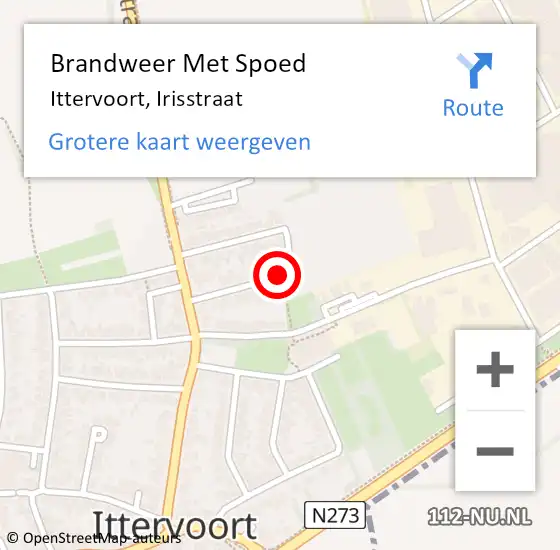 Locatie op kaart van de 112 melding: Brandweer Met Spoed Naar Ittervoort, Irisstraat op 29 november 2019 15:41