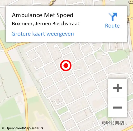 Locatie op kaart van de 112 melding: Ambulance Met Spoed Naar Boxmeer, Jeroen Boschstraat op 29 november 2019 16:18