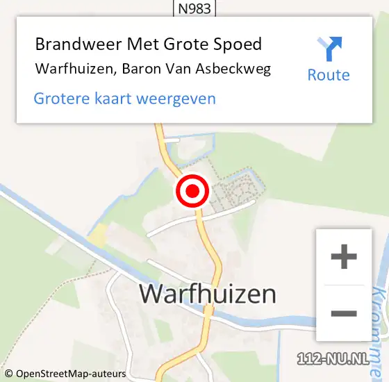 Locatie op kaart van de 112 melding: Brandweer Met Grote Spoed Naar Warfhuizen, Baron Van Asbeckweg op 29 november 2019 20:15