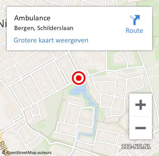 Locatie op kaart van de 112 melding: Ambulance Bergen, Schilderslaan op 29 november 2019 21:10