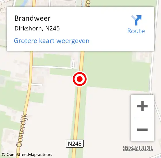 Locatie op kaart van de 112 melding: Brandweer Dirkshorn, N245 op 29 november 2019 21:54