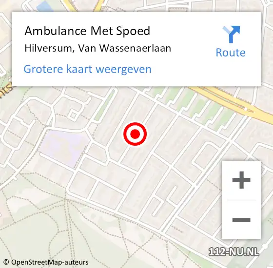 Locatie op kaart van de 112 melding: Ambulance Met Spoed Naar Hilversum, Van Wassenaerlaan op 29 september 2013 14:40