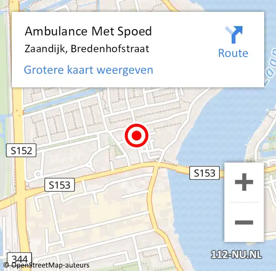 Locatie op kaart van de 112 melding: Ambulance Met Spoed Naar Zaandijk, Bredenhofstraat op 30 november 2019 00:41