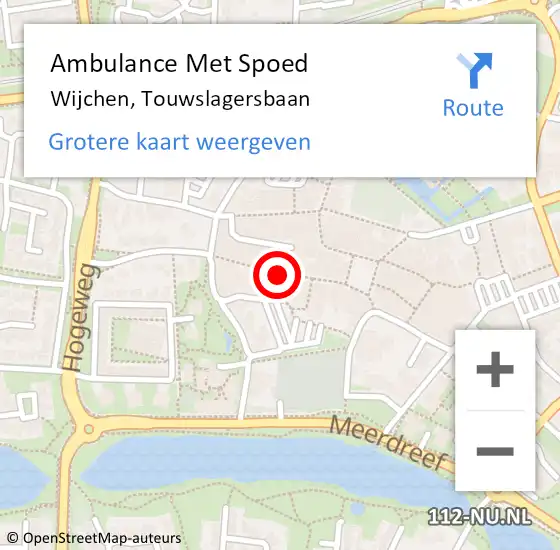 Locatie op kaart van de 112 melding: Ambulance Met Spoed Naar Wijchen, Touwslagersbaan op 30 november 2019 01:13