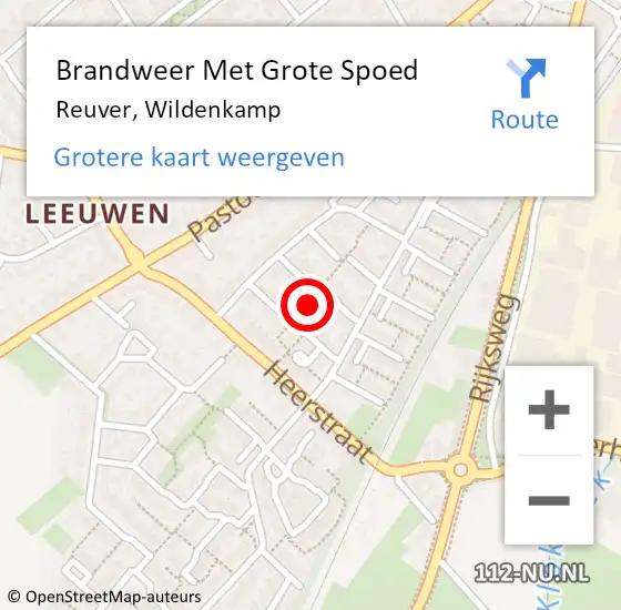 Locatie op kaart van de 112 melding: Brandweer Met Grote Spoed Naar Reuver, Wildenkamp op 30 november 2019 01:31