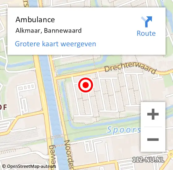 Locatie op kaart van de 112 melding: Ambulance Alkmaar, Bannewaard op 30 november 2019 01:46