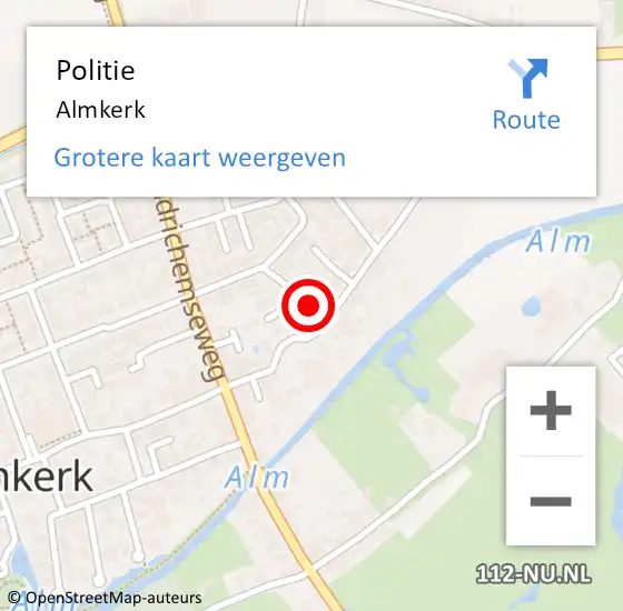 Locatie op kaart van de 112 melding: Politie Almkerk op 30 november 2019 03:38