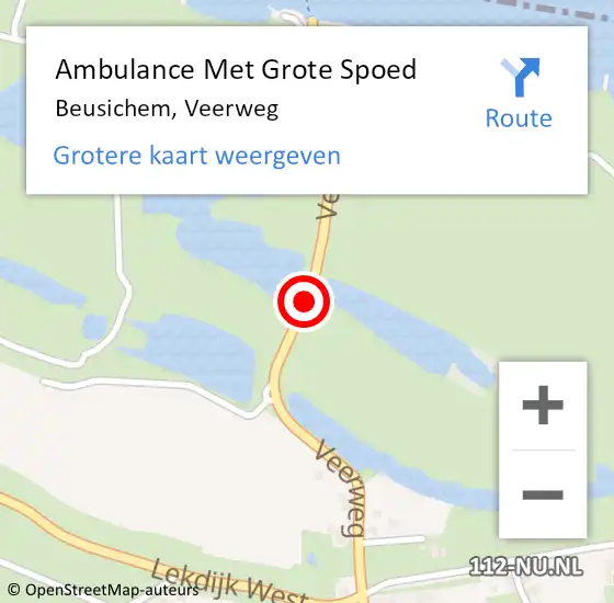 Locatie op kaart van de 112 melding: Ambulance Met Grote Spoed Naar Beusichem, Veerweg op 30 november 2019 03:59