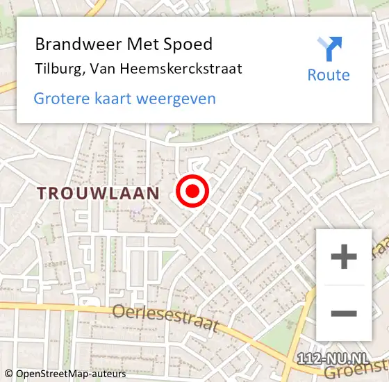 Locatie op kaart van de 112 melding: Brandweer Met Spoed Naar Tilburg, Van Heemskerckstraat op 30 november 2019 04:17