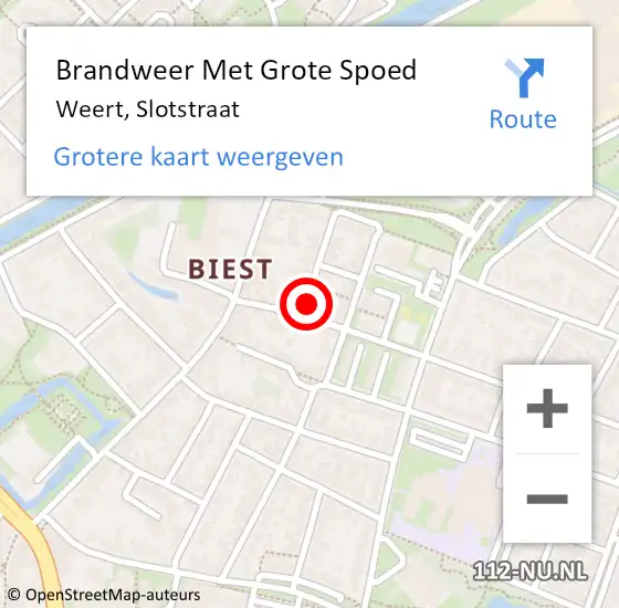 Locatie op kaart van de 112 melding: Brandweer Met Grote Spoed Naar Weert, Slotstraat op 30 november 2019 09:44