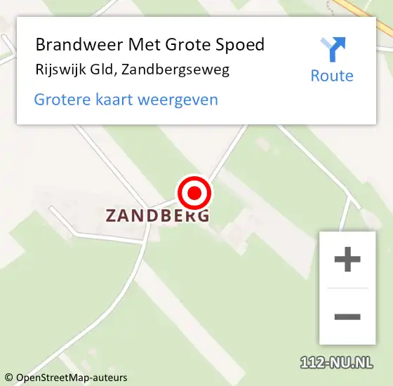 Locatie op kaart van de 112 melding: Brandweer Met Grote Spoed Naar Rijswijk Gld, Zandbergseweg op 30 november 2019 09:51