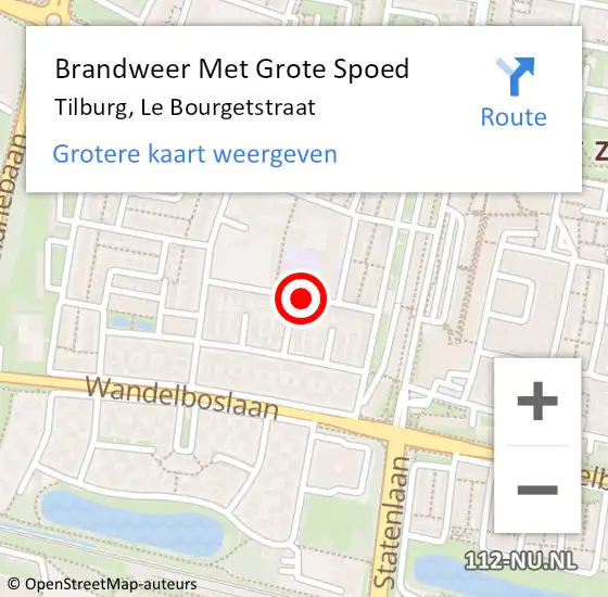Locatie op kaart van de 112 melding: Brandweer Met Grote Spoed Naar Tilburg, Le Bourgetstraat op 30 november 2019 11:32