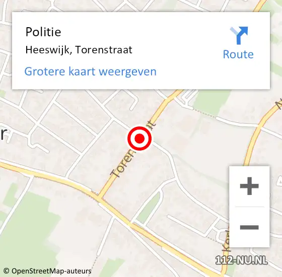 Locatie op kaart van de 112 melding: Politie Heeswijk, Torenstraat op 30 november 2019 11:51