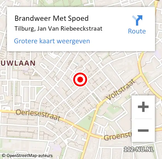 Locatie op kaart van de 112 melding: Brandweer Met Spoed Naar Tilburg, Jan Van Riebeeckstraat op 30 november 2019 11:56