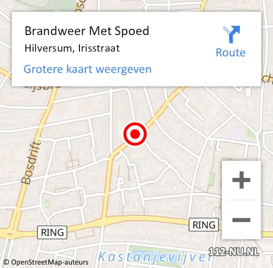 Locatie op kaart van de 112 melding: Brandweer Met Spoed Naar Hilversum, Irisstraat op 30 november 2019 12:34